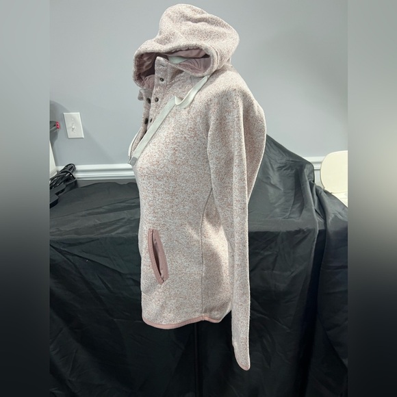Thread + Supply 1/4 Zip Heathered Pink Drawstring Button Down Hoodie Extra Small - Picture 6 of 9